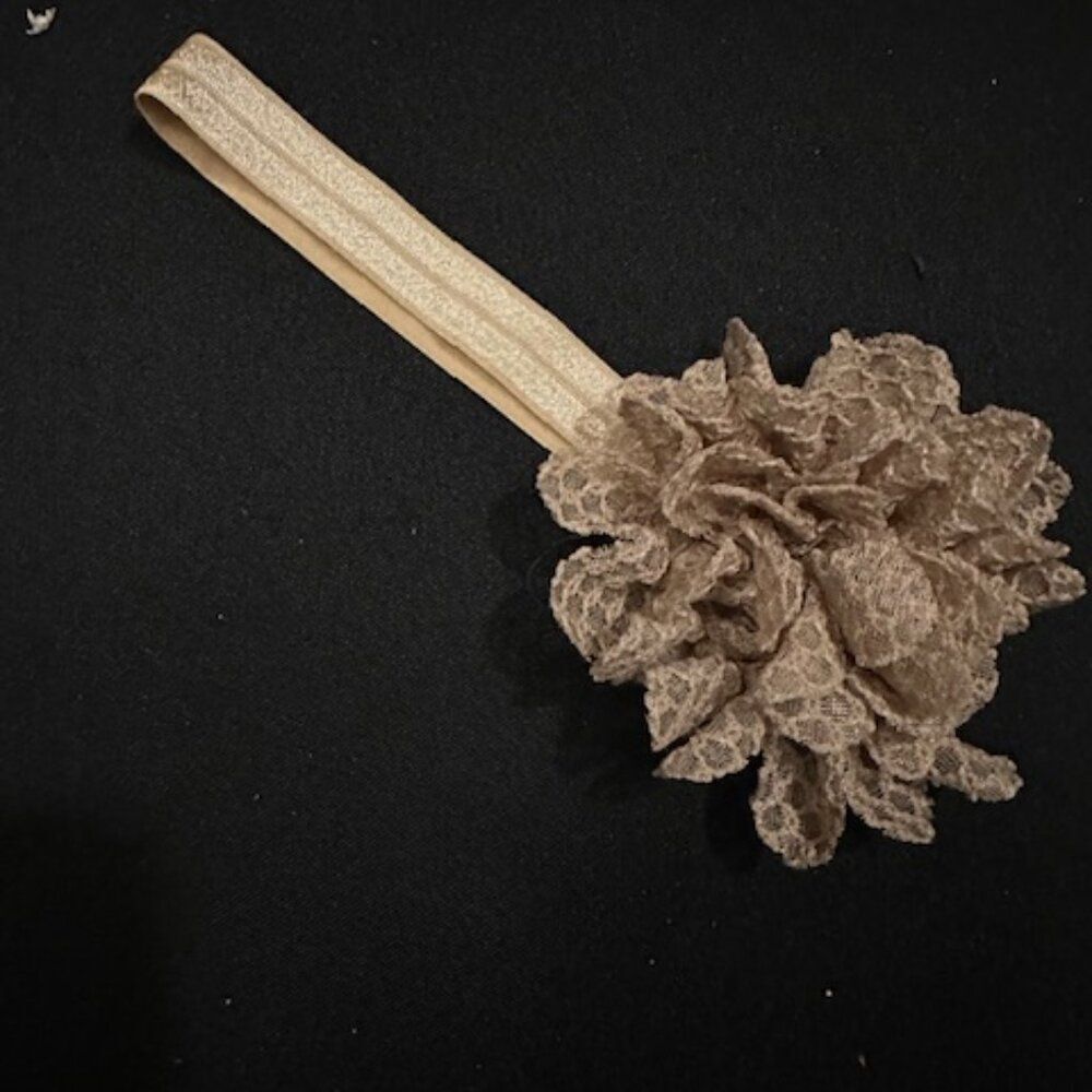 Tan 3 1/2" Mesh Flower on FOE Headband  7268  Handmade NWT Boutique
